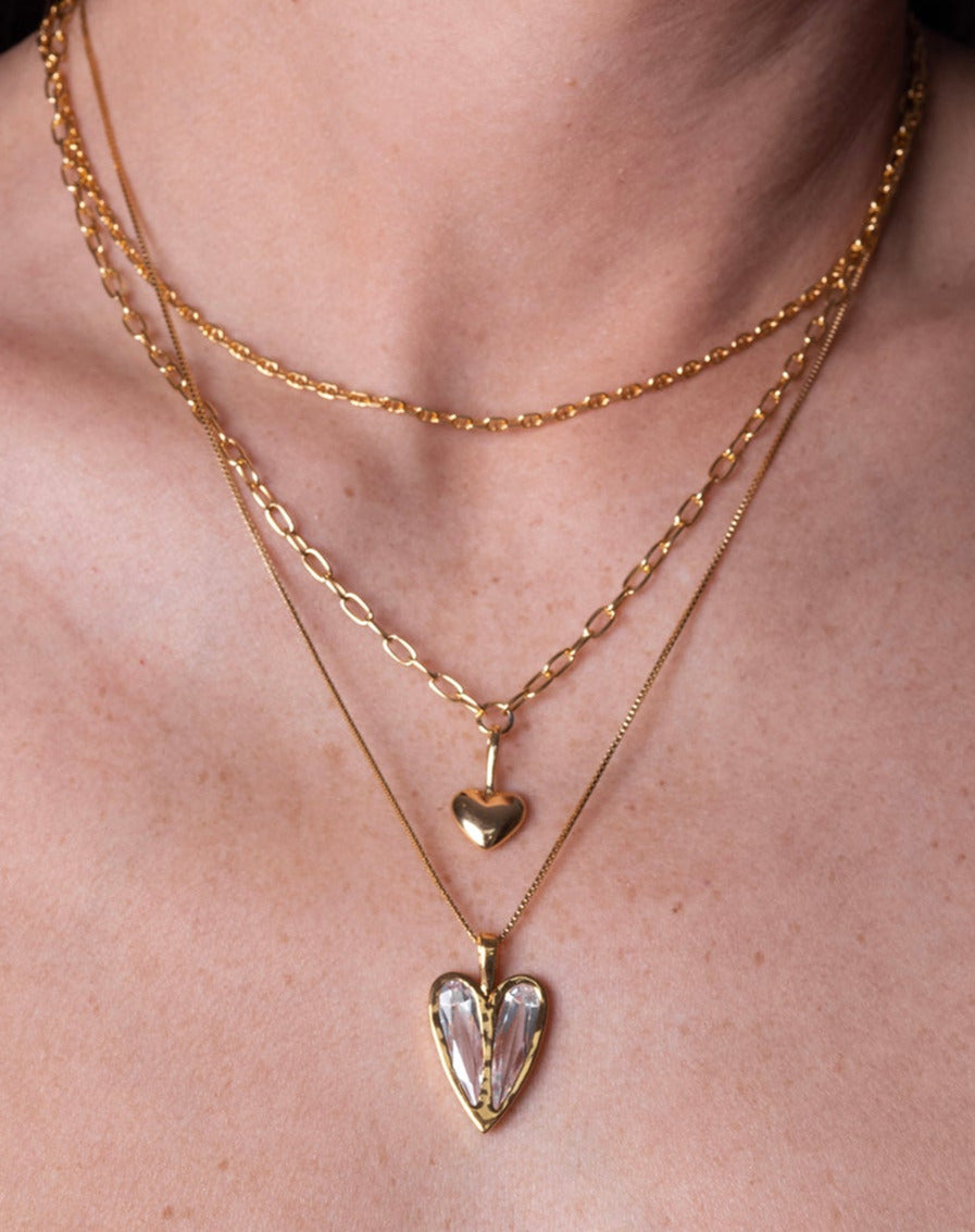 Gold puffed heart necklace deals