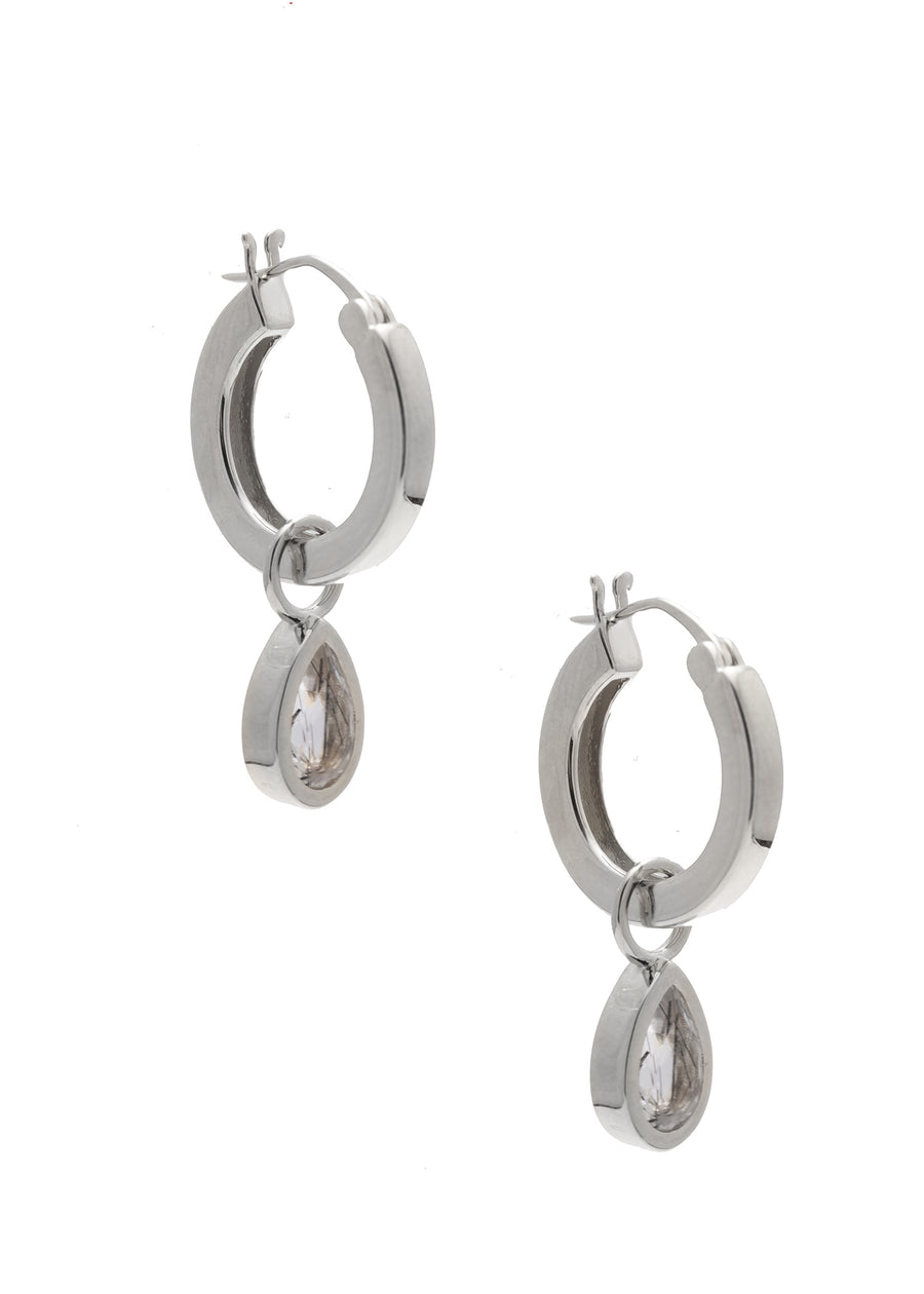 Koy Earrings Tourmalinated Quartz Rhodium