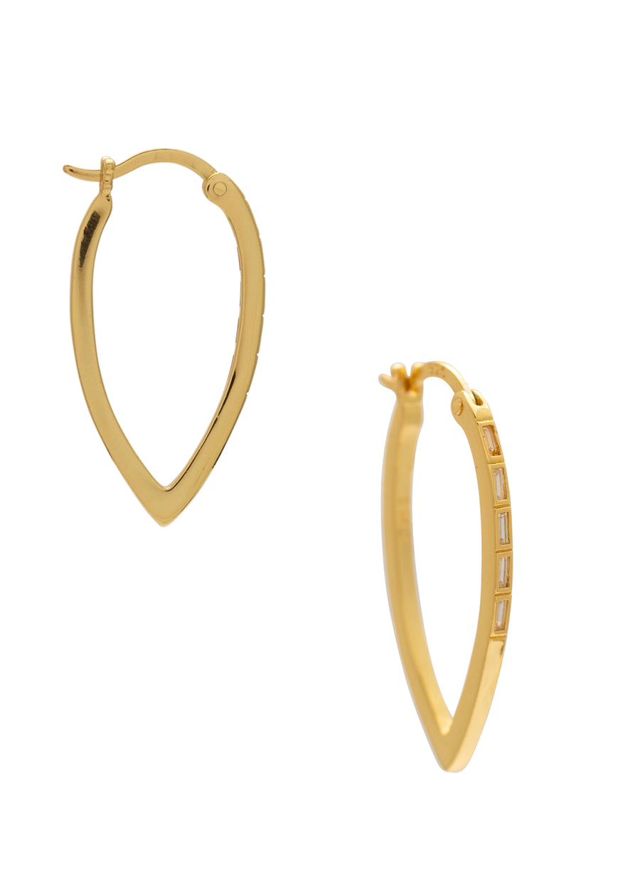 Gold hoop earrings on a white background