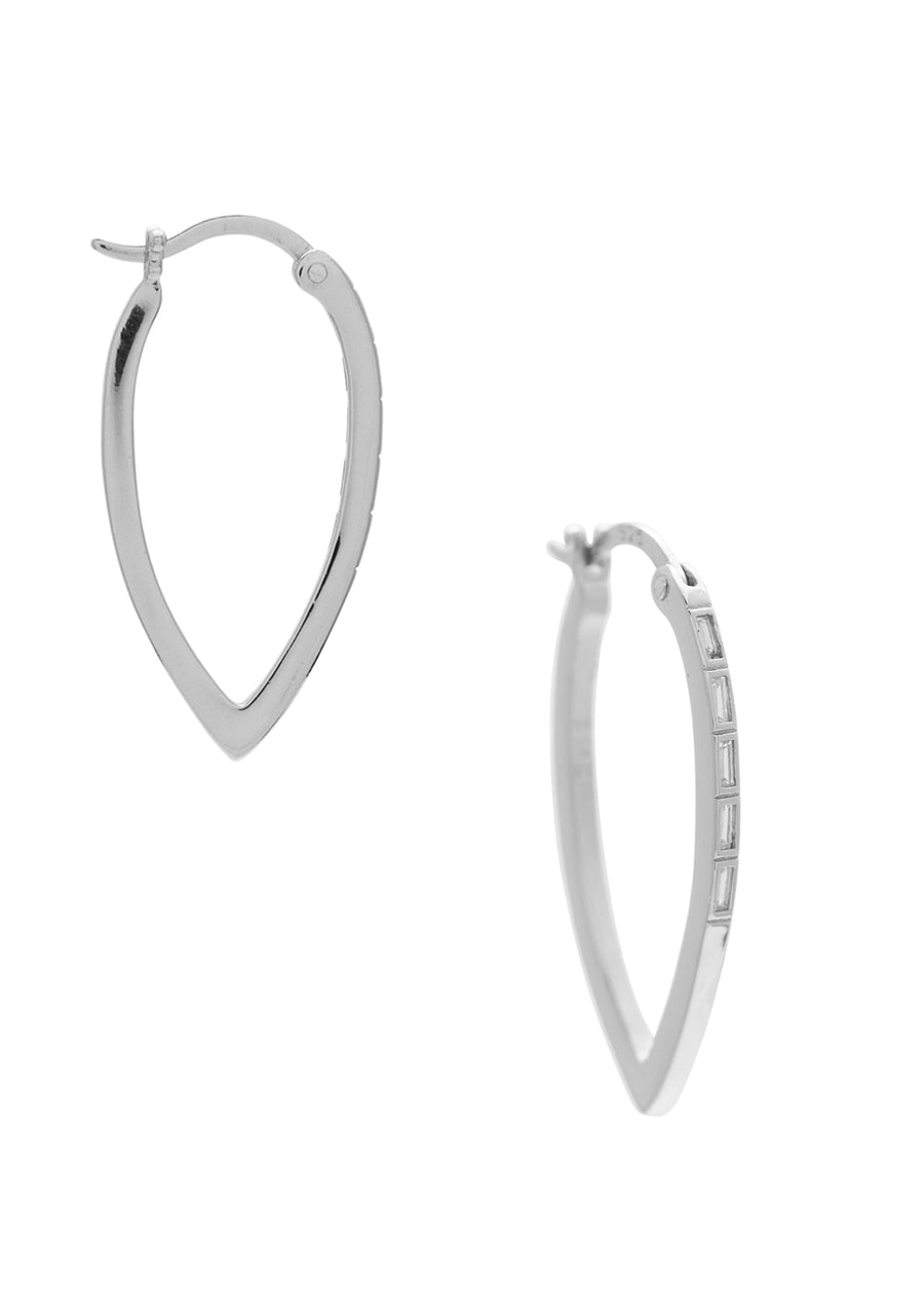 Pair of silver hoop earrings on a white background