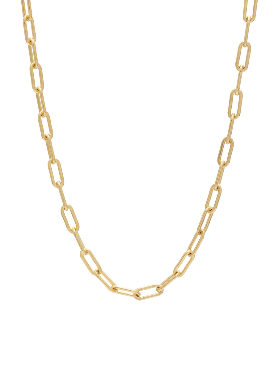 a gold paper clip chain necklace 