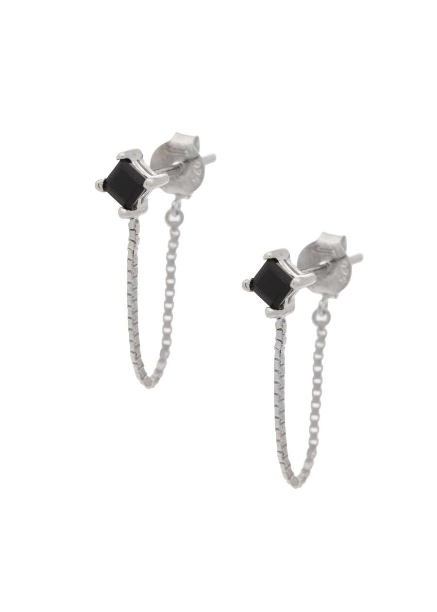 Black onyx earrings in sterling silver with a chain