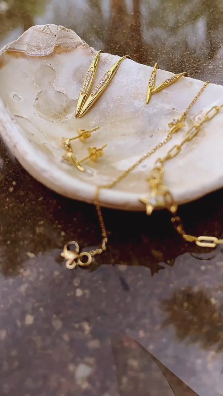 a layer of gold jewelry on a seahell
