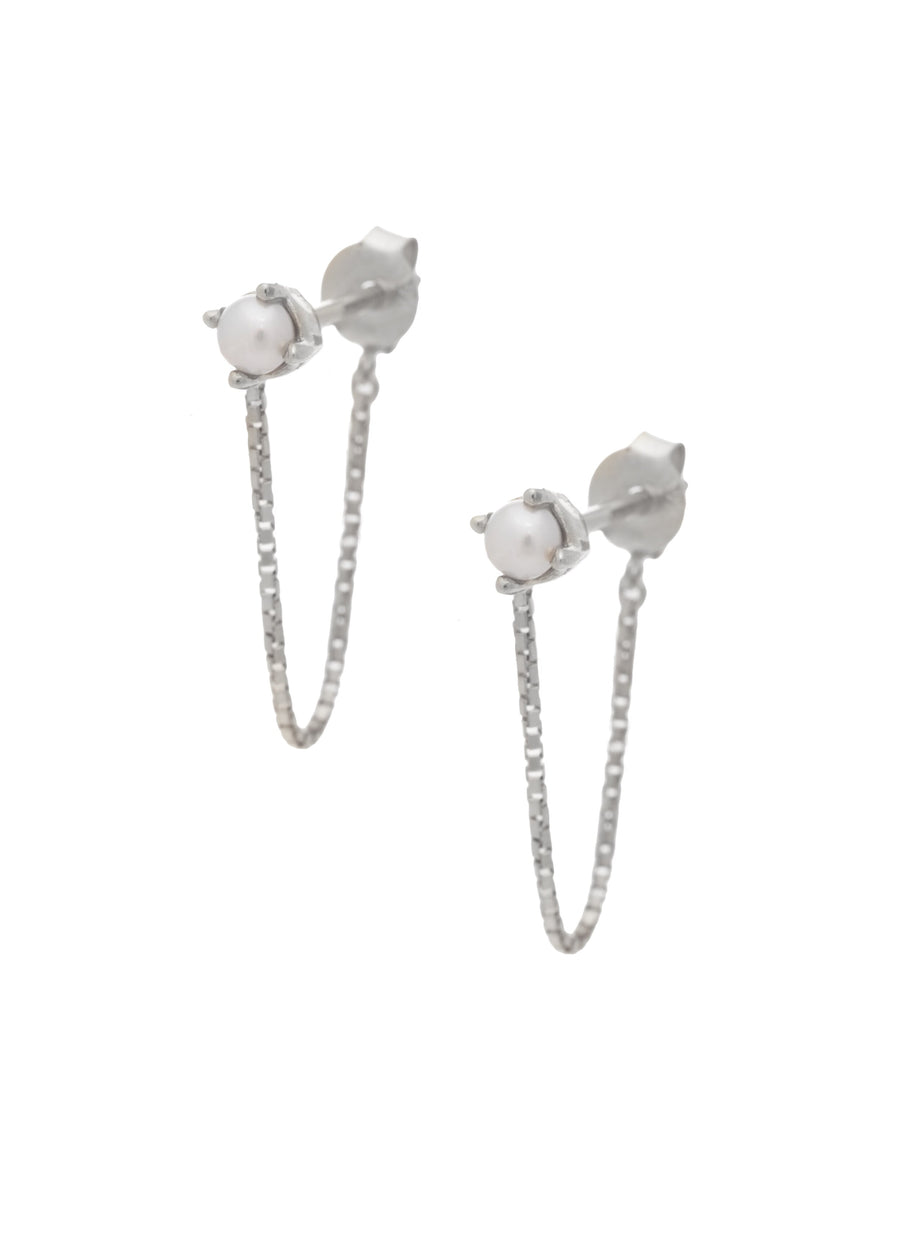 a pair of sterling silver pearl and chain studs