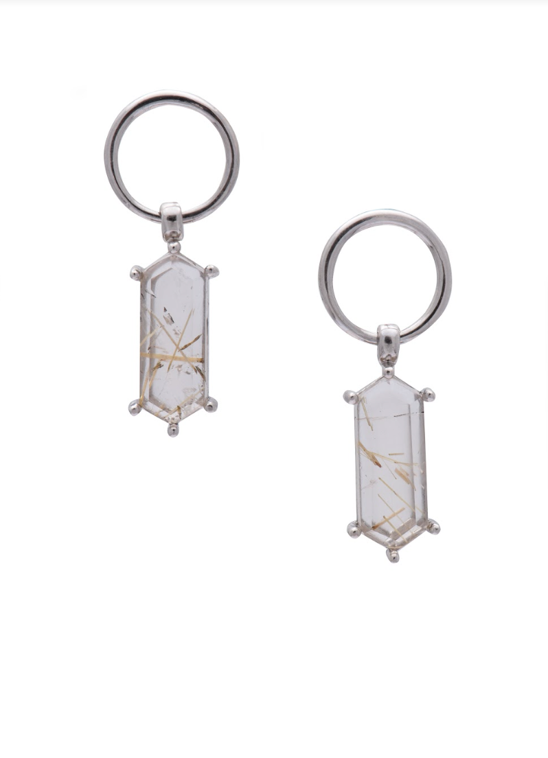 Lang Earrings Rutile Quartz Rhodium